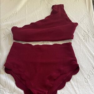 Zaful Burgundy One-Shoulder Bikini